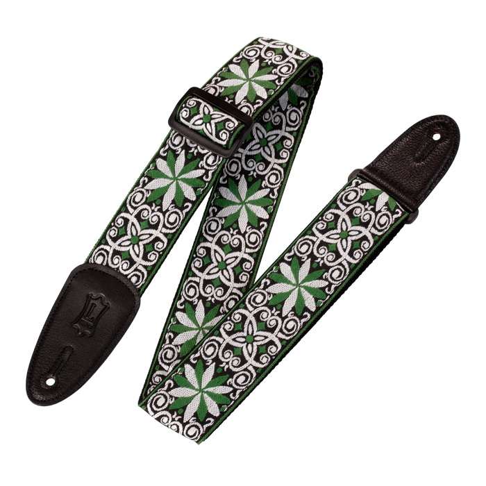 Levy's Hootenanny Series 2" Wide Jacquard Guitar Strap, Green & White Floral