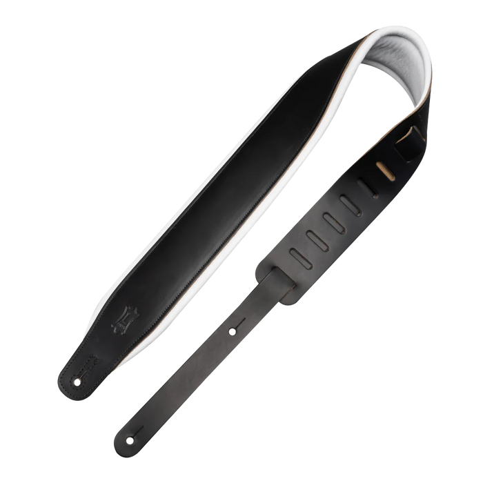 Levy's Amped Leather Series 3 inch Wide Top Grain Leather Guitar Straps, Black & White