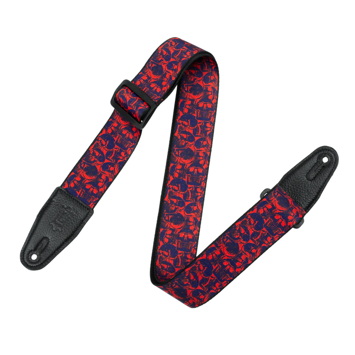 Levy's Skull Series Polyester Guitar Strap, Purple & Red Skulls