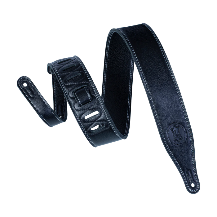 Levy's The Ebony Series 2 1/2" Wide 'Super Soft' Black Garment Leather Guitar Strap In Three-Ply Leather, Black