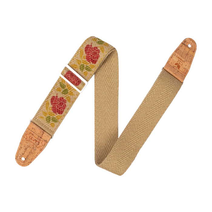 Levy's Vegan Hemp Series Hemp Guitar Strap Rose Motif, Pink And Red