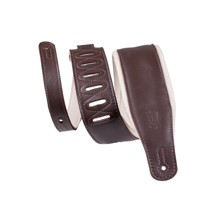 Levy's Staple Series 3" Garment Leather Guitar Strap, Dark Brown & Cream