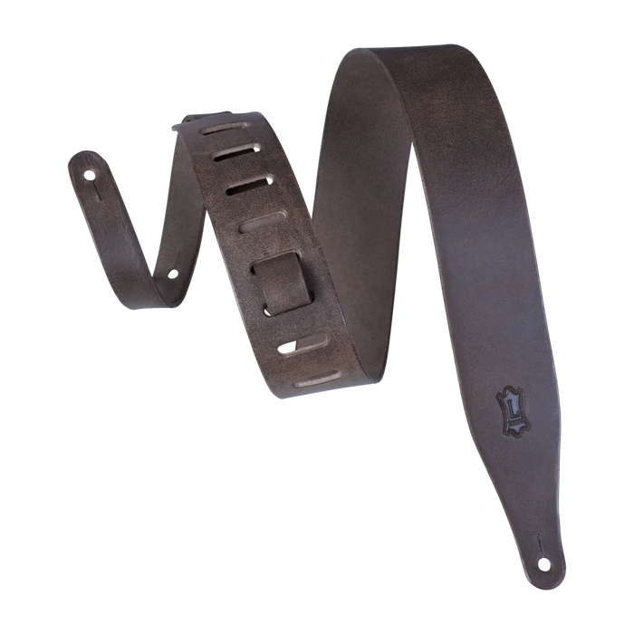 Levy's Distressed Leather Series 2 1/2" Wide Leather Guitar Strap, Dark Brown