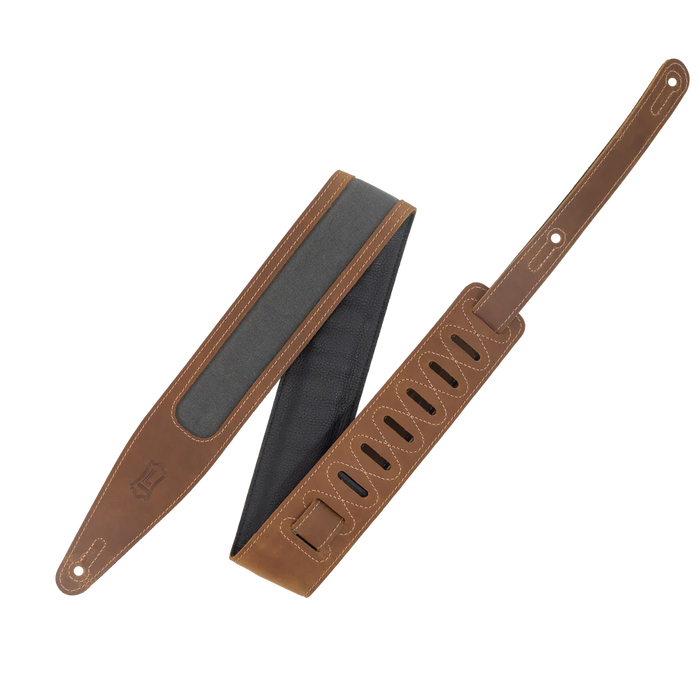 Levy's Voyager Pro Leather Guitar Strap, Brown, Grey