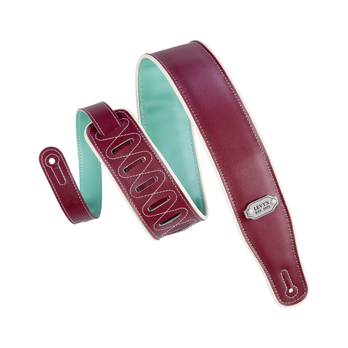 Levy's Reversible Vinyl Series 2 3/4" Wide Vinyl Guitar Strap, Burgundy & Seafoam