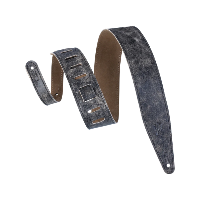 Levy's Distressed Leather Series 2 1/2" Wide Top-Grain Guitar Strap, Black & Grey