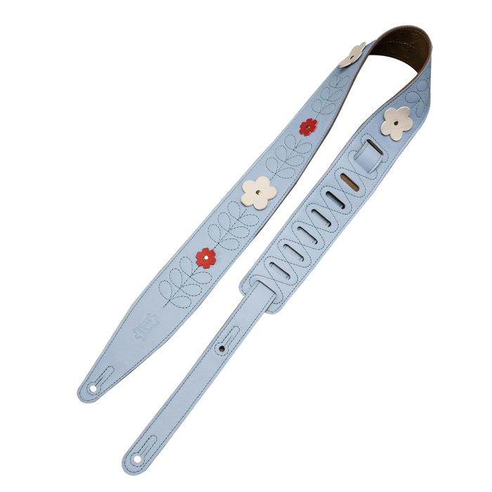 Levy's In Bloom Series 25" Leather Strap with Flower Appliques, Sky Blue Wildflower
