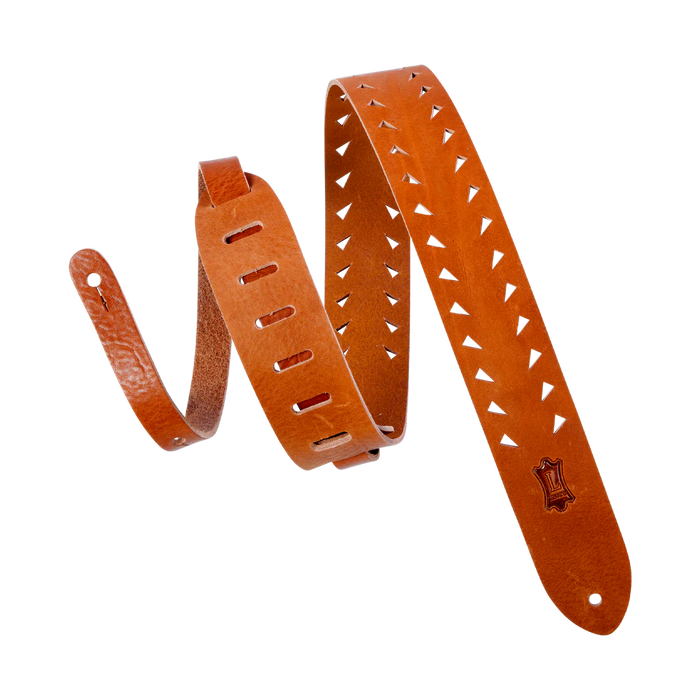 Levy's Punch Out Series 2" Wide Leather Guitar Strap, Tan Tiger Tooth