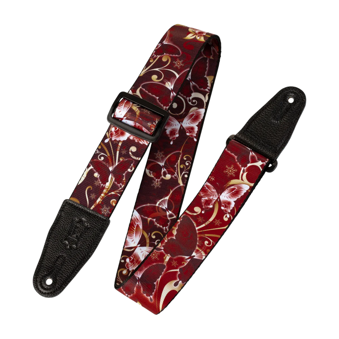 Levy's Nature Series 2" Wide Polyester Guitar Strap, Red Butterfly