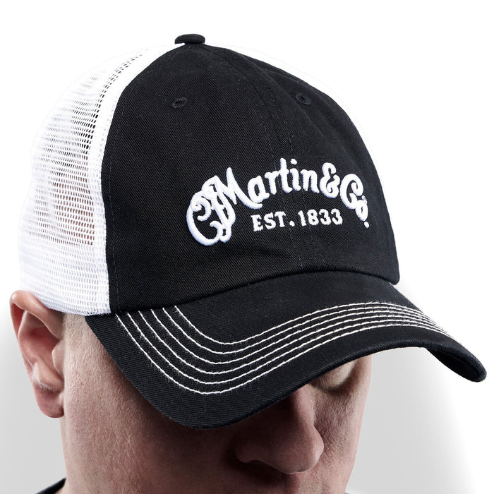 Martin Hat Ball Cap Mesh Script Logo,  Black and White
