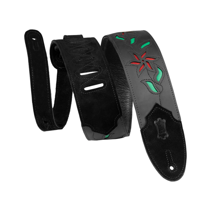 Levy's Leather Flowering Vine Series Leather Strap, Black & Red