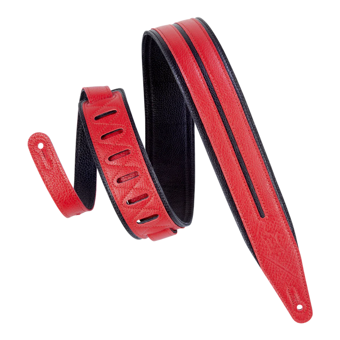 Levy's Double Racing Stripe Series 2 1/2" Wide Garment Leather Straps, Black & Red