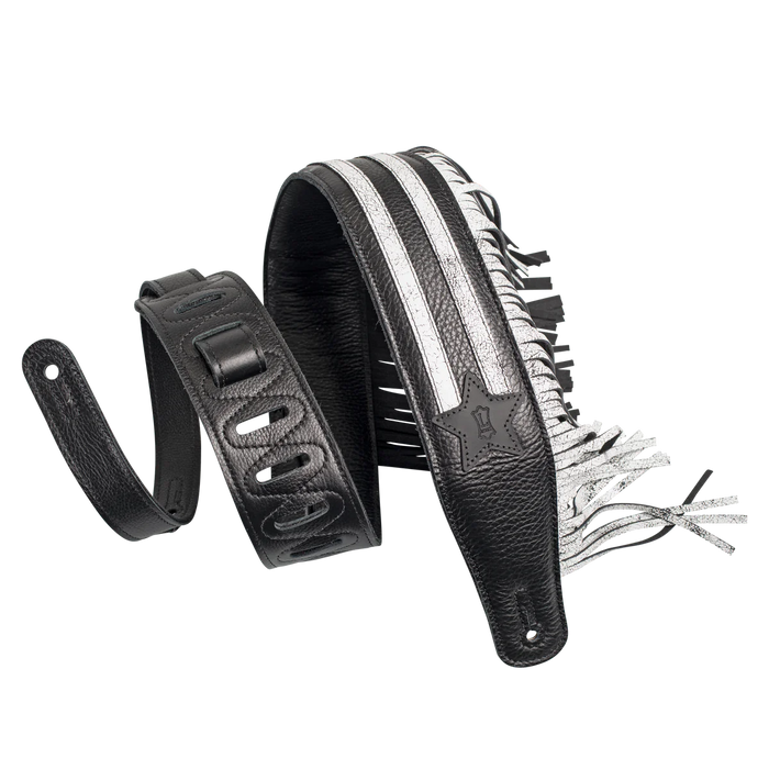Levy's Fringe Leather Series 2 1/2 inch Wide Garment Leather Guitar Straps, Black & White