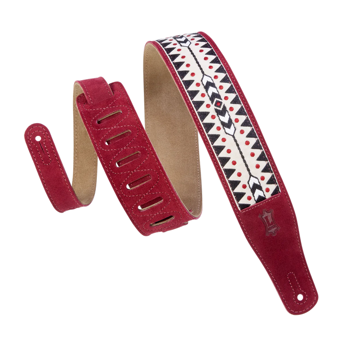 Levy's Woven Suede Series 2 1/2" Wide Leather Guitar Straps, Burgundy