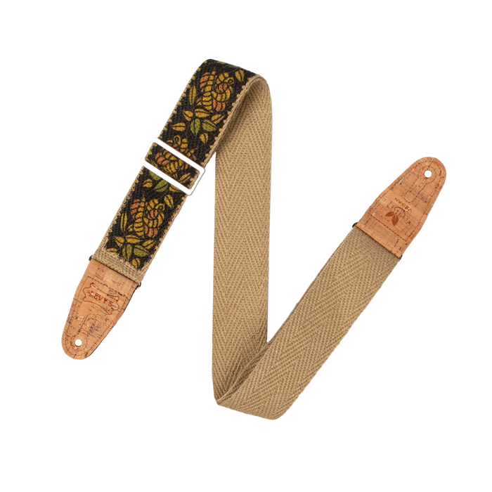 Levy's Vegan Hemp Series Hemp Guitar Strap Rose Motif, Yellow Orange & Black