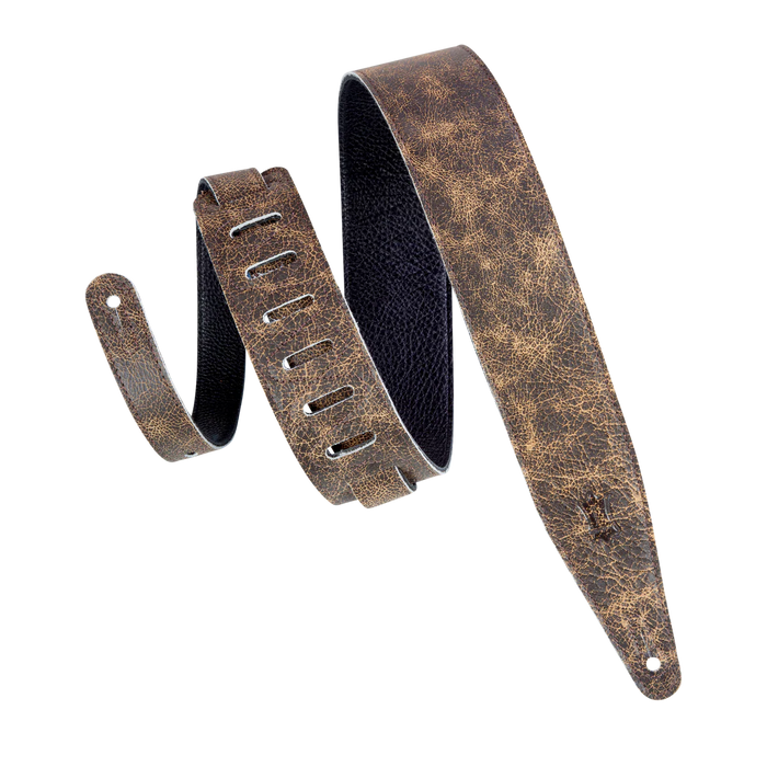 Levy's Distressed Leather Series 2 1/2" Wide Garment Leather Guitar Strap, Brown