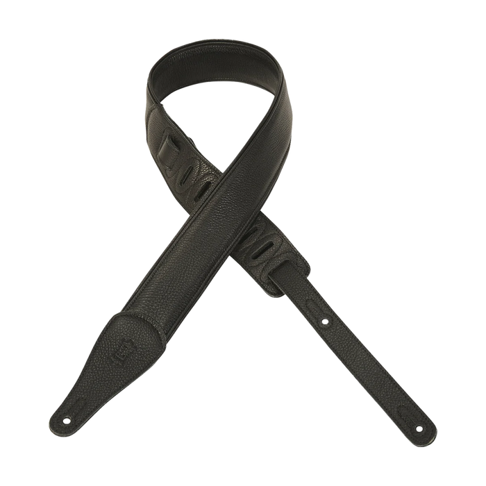 Levy's The Ebony Series 2 1/4" Wide Garment Leather Guitar Strap, Black