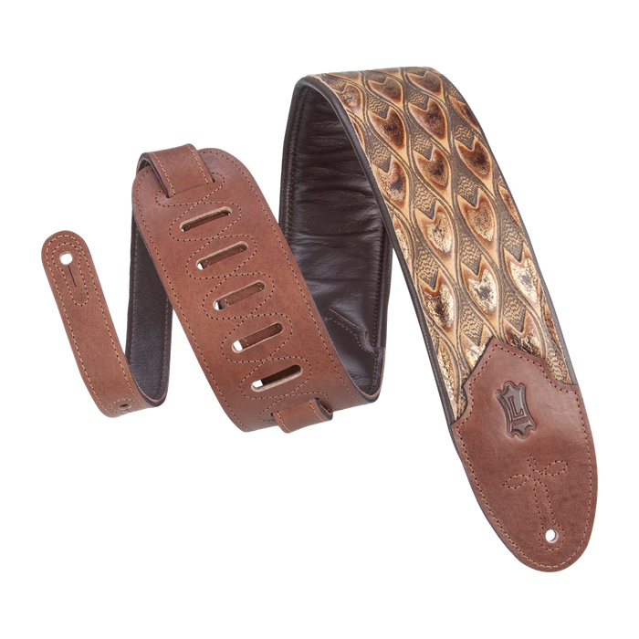 Levy's Sundance Series 3" Wide Embossed Leather Guitar Strap, Arrowhead Brown