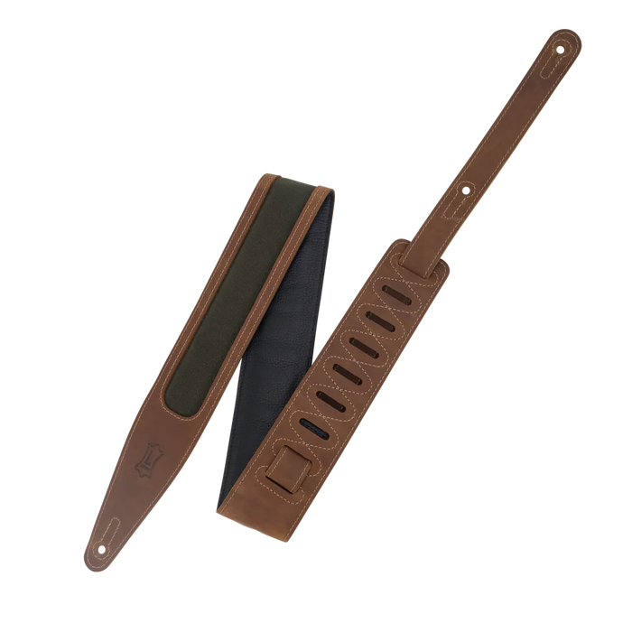 Levy's Voyager Pro Leather Guitar Strap, Brown, Green