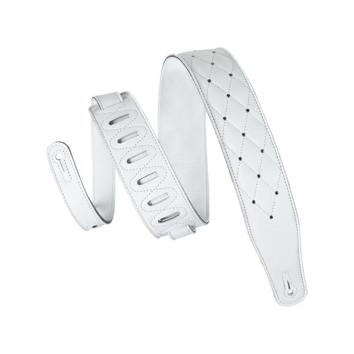 Levy's Rebel Leathers Series 2 1/2" Wide Garment Leather Guitar Straps, White tufted