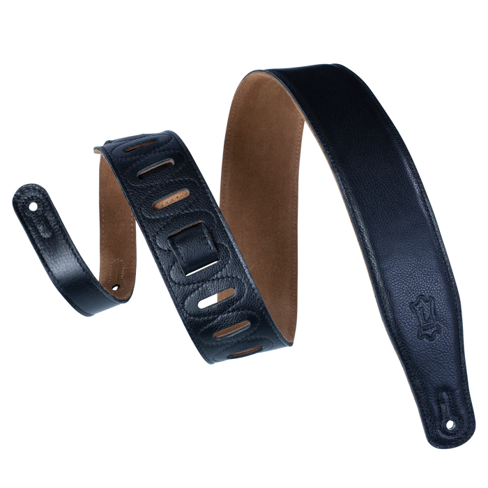Levy's Staple Series 2 1/2" Wide Garment Leather Guitar Strap, Extra Long, Black