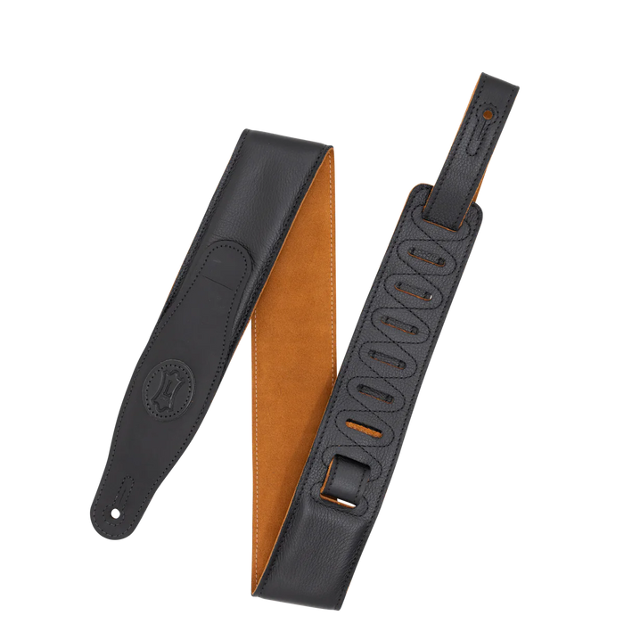 Levy's Cirro Series 25" Padded Garment Leather Guitar Strap , Black & Honey