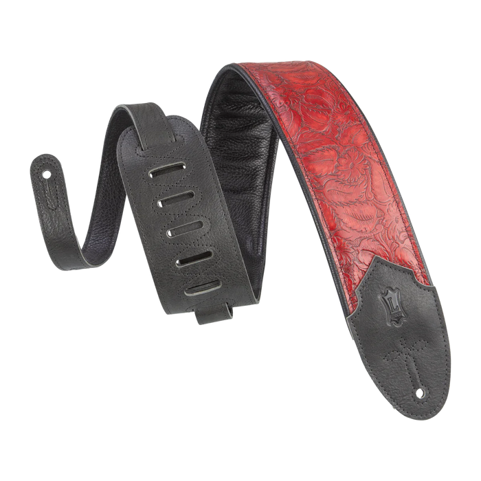 Levy's Sundance Series 3" Wide Embossed Leather Guitar Strap, Geranium Merlot