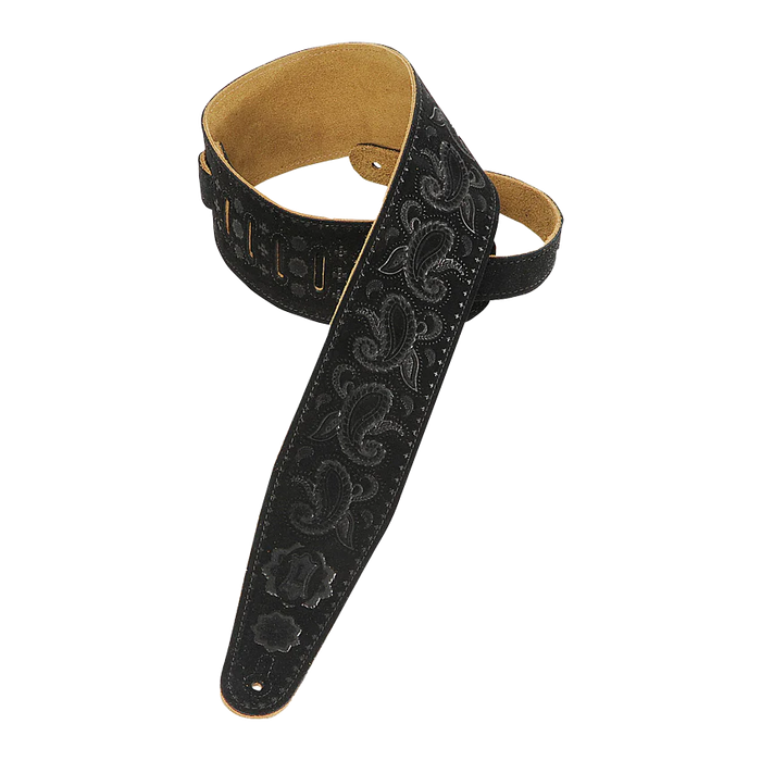 Levy's Embossed Suede Series 3" Wide Guitar Strap, Black Paisley