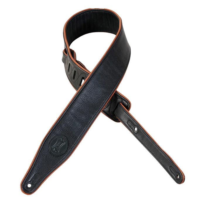 Levy's The Ebony Series 2 1/2" Wide Garment Leather Guitar Strap, Black Brown & Caramel