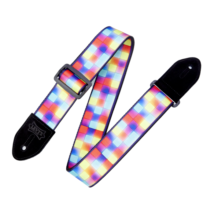 Levy's Suede Harmony Series 2" Wide Polyester Guitar Strap, Neon Block