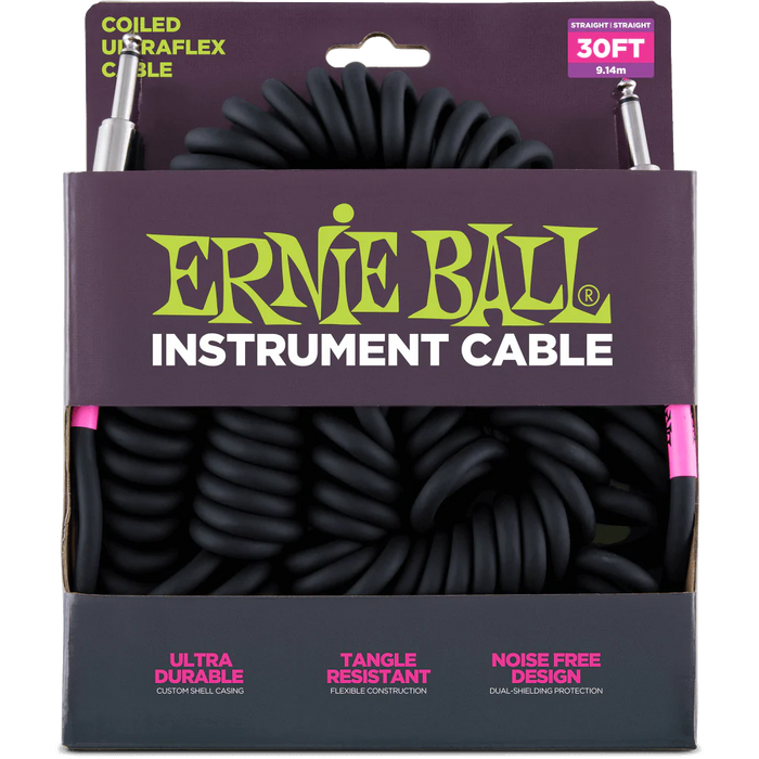 Ernie Ball - 30' Coiled Instrument Cable, Black