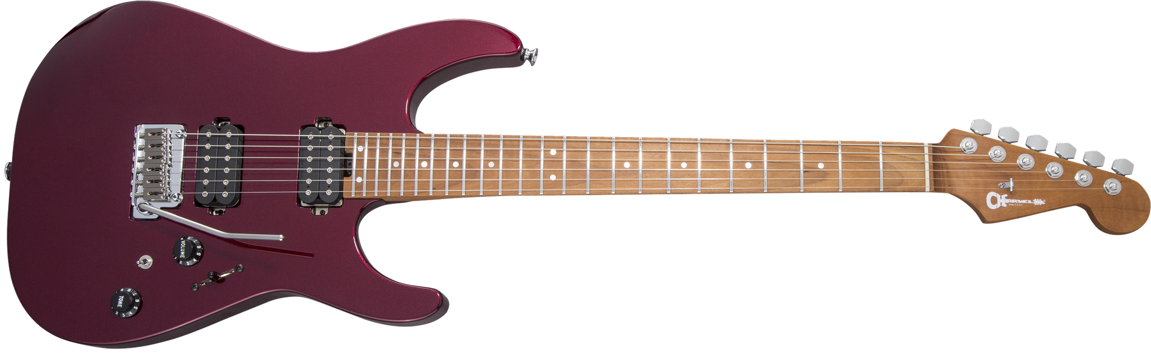 Charvel USA Select DK24 HH 2PT CM, Caramelized Flame Maple Fingerboard, Oxblood