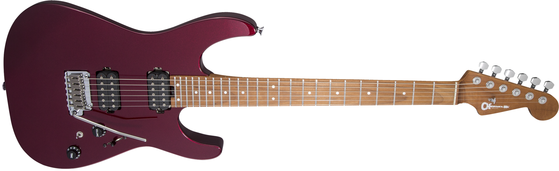 Charvel USA Select DK24 HH 2PT CM, Caramelized Flame Maple Fingerboard, Oxblood
