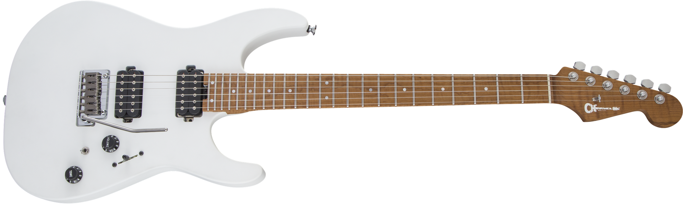 Charvel USA Select DK24 HH 2PT CM, Caramelized Flame Maple Fingerboard, Satin White