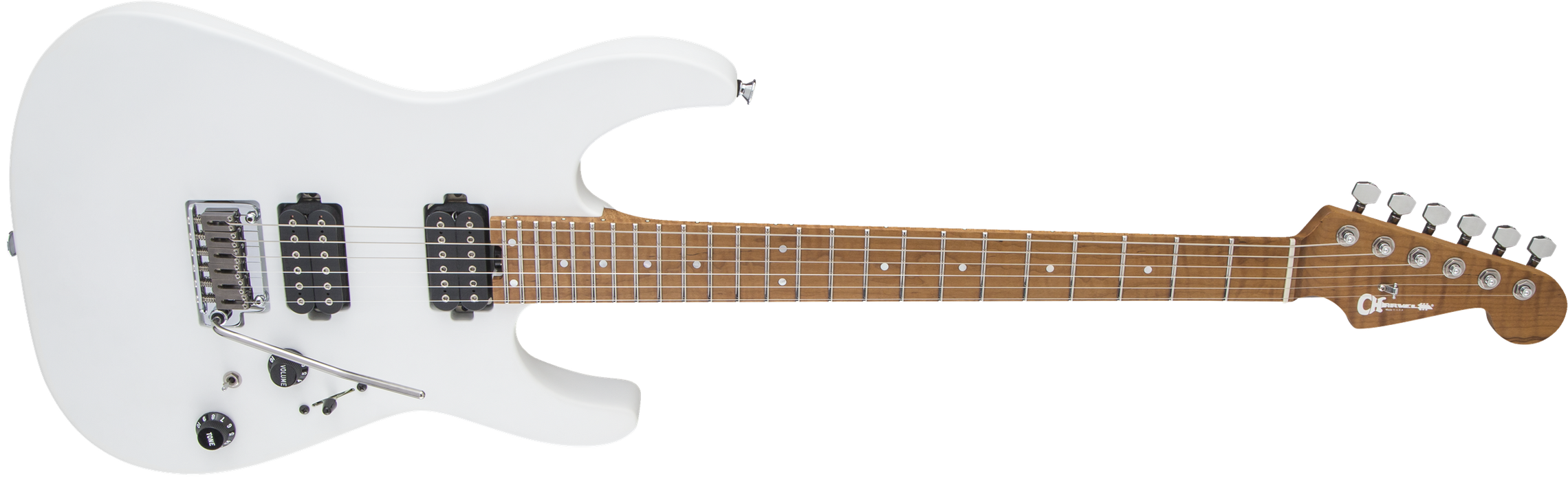Charvel USA Select DK24 HH 2PT CM, Caramelized Flame Maple Fingerboard, Satin White