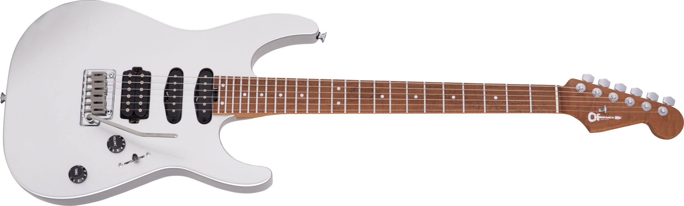 Charvel USA Select DK24 HSS 2PT CM, Caramelized Maple Fingerboard, Quicksilver