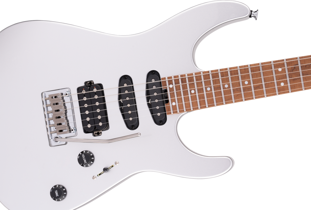 Charvel USA Select DK24 HSS 2PT CM, Caramelized Maple Fingerboard, Quicksilver