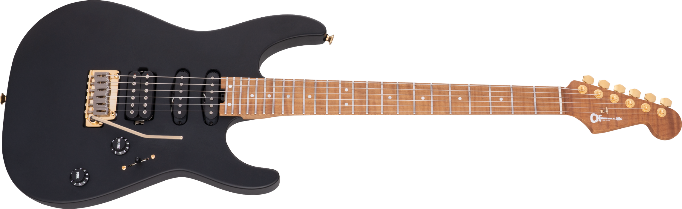 Charvel USA Select DK24 HSS 2PT CM, Caramelized Maple Fingerboard, Satin Black