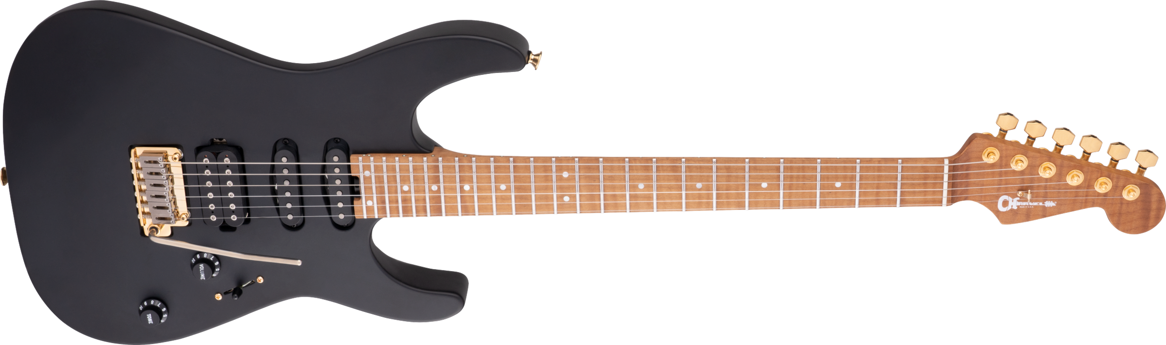 Charvel USA Select DK24 HSS 2PT CM, Caramelized Maple Fingerboard, Satin Black