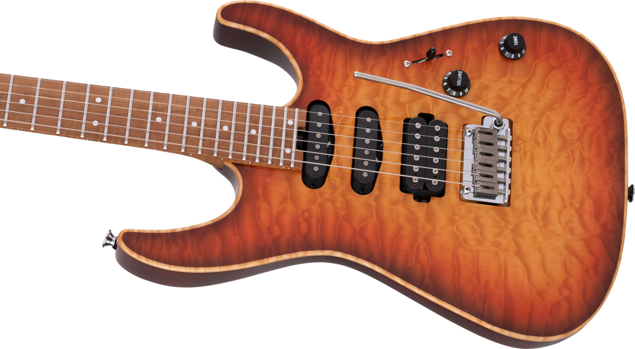 Charvel USA Select DK24 HSS 2PT CM QM, Caramelized Maple Fingerboard, Autumn Glow