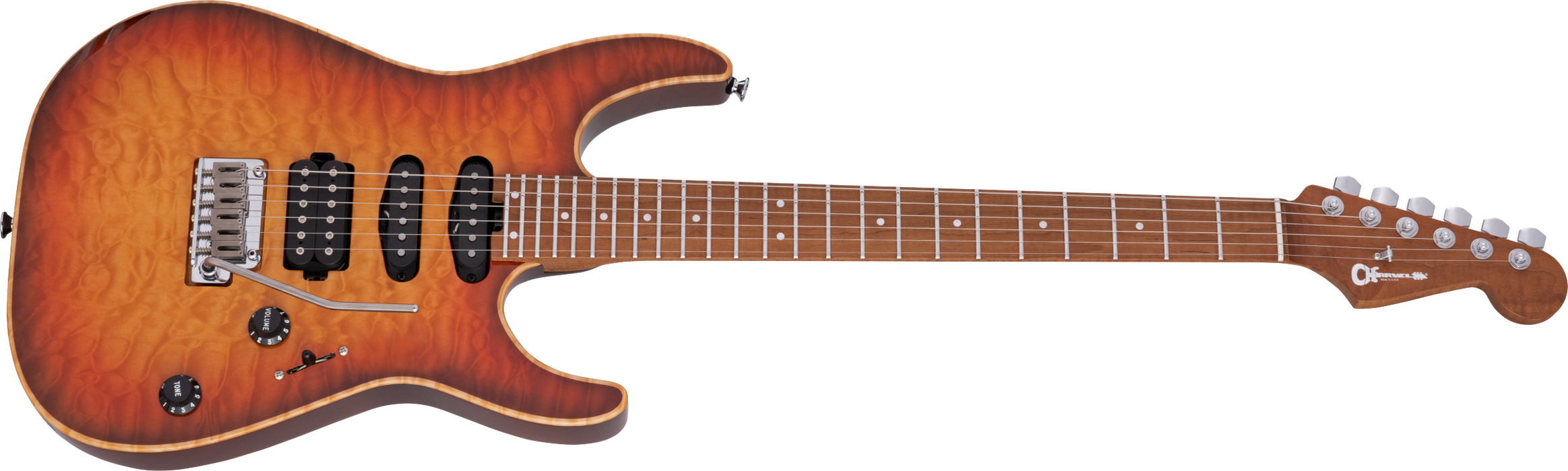 Charvel USA Select DK24 HSS 2PT CM QM, Caramelized Maple Fingerboard, Autumn Glow