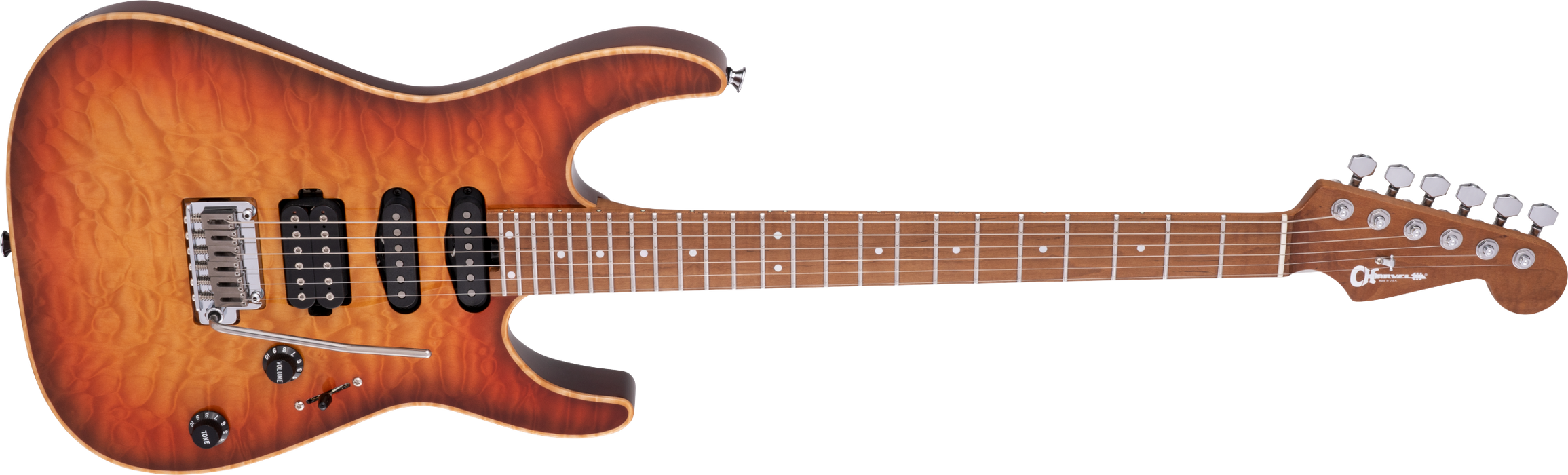 Charvel USA Select DK24 HSS 2PT CM QM, Caramelized Maple Fingerboard, Autumn Glow