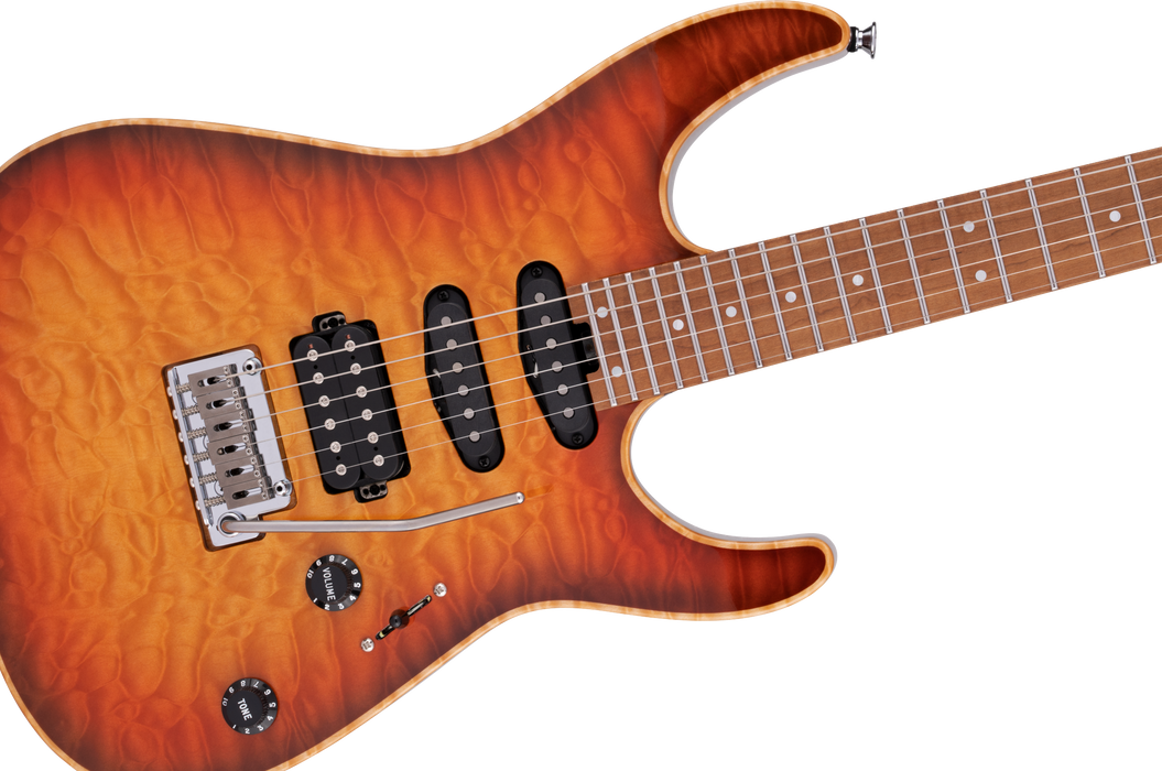 Charvel USA Select DK24 HSS 2PT CM QM, Caramelized Maple Fingerboard, Autumn Glow