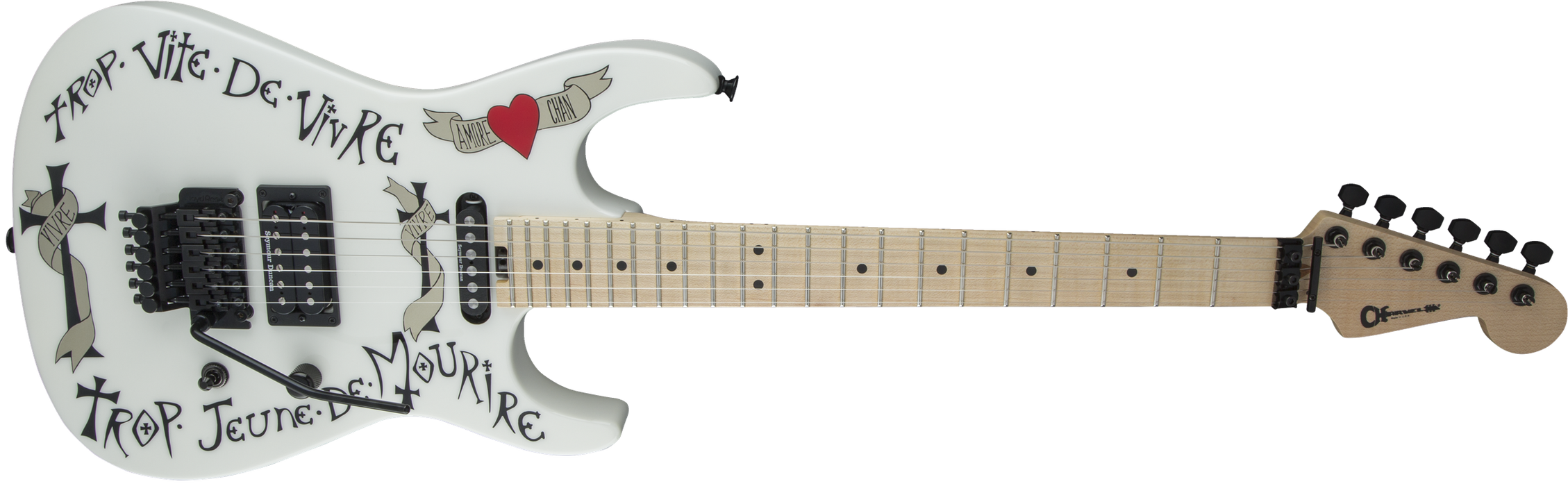 Charvel Warren DeMartini USA Signature Frenchie, Maple Fingerboard, Snow White w/ Frenchie Graphic