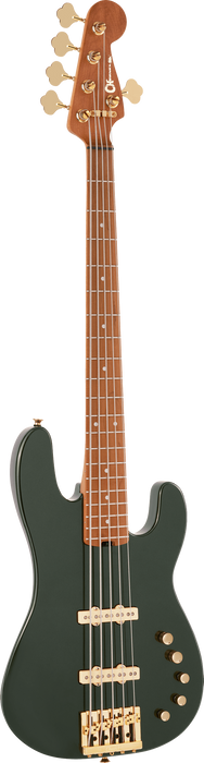 Charvel Pro-Mod San Dimas Bass JJ V, Caramelized Maple Fingerboard, Lambo Green Metallic