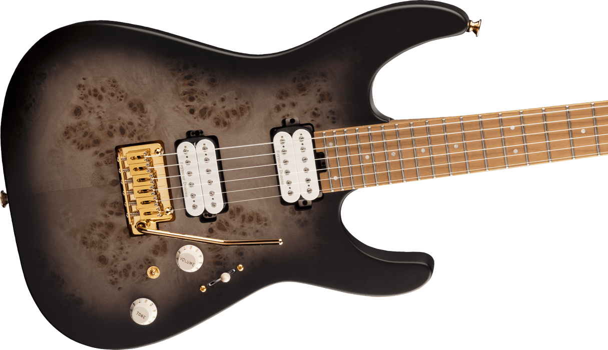 Charvel Pro-Mod DK24 HH 2PT CM Poplar Burl, Caramelized Maple Fingerboard, Transparent Black Burst
