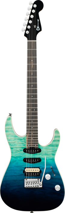 Charvel Pro-Mod Plus Dinky DK24 HSS 2PT EB QM, Ebony Fingerboard, Blue Curaçao