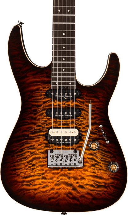 Charvel Pro-Mod Plus Dinky DK24 HSS 2PT EB QM, touche en ébène, Amber Tiger Eye