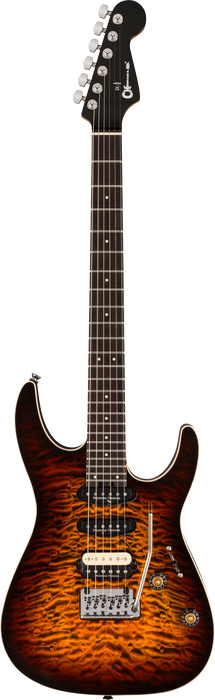 Charvel Pro-Mod Plus Dinky DK24 HSS 2PT EB QM, touche en ébène, Amber Tiger Eye