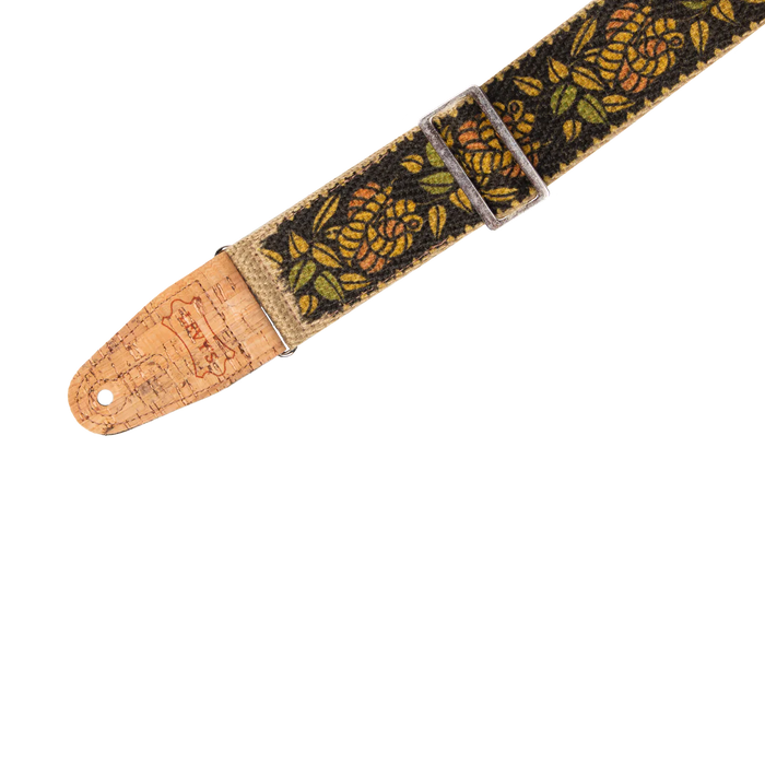 Levy's Vegan Hemp Series Hemp Guitar Strap Rose Motif, Yellow Orange & Black